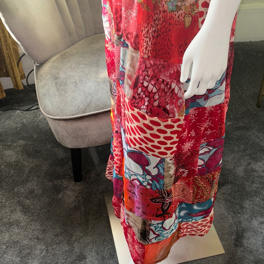 Boho Patchwork Red Tiered Maxi Skirt - Women - Picture 13 of 13